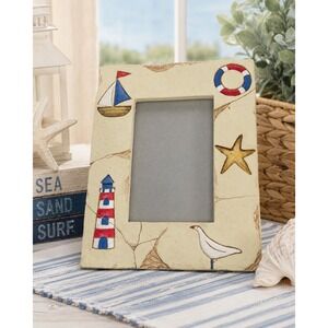 Nautical Beach Picture Frame 4x6 Lighthouse Sailboat Starfish Coastal Decor